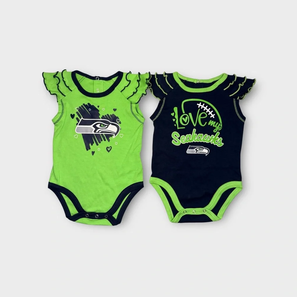 NFL Seattle Seahawks Neon Green Navy Blue Two Pack Touchdown Bodysuit Set